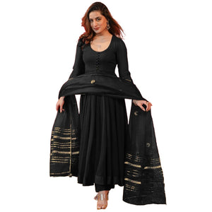 Gosriki Women'S Rayon Blend Anarkali Solid Kurta With Pant & Dupatta (Jayanti Black-Vks01-Gs_Xxl_Black_Xx-Large),Black,2,B0DPZ8KZNK