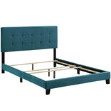 CasaFoyer Amira Performance Velvet Full Platform Bed | Chic & Comfortable | Stain-Resistant Fabric | Button-Tufted Headboard | Durable Wood Frame | Non-Marking Foot Caps | Reinforced Center Beams | Fits Various Mattresses | Elegant Bedroom Centerpiece