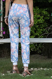 Leriya Fashion Womens Wide Leg Pants Flowers Floral Print Drawstring Loose Long Trousers (Small, Blue)