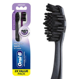 Oral-B 3D White Charcoal toothbrush, 2 count MEDIUM manual tootbrush pack, Whitens teeth, removes plaque and stains, tongue scra