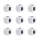 FASHEWELRY 10Pcs Cube Letter Silicone Beads 12x12x12mm Square Letter B Alphabet Beads for DIY Bracelet Necklace Jewelry Making