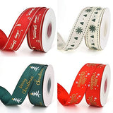 Aoyoja 4 Rolls Christmas Ribbon, 40 Yards 6/8 Snowflake Printed Xmas Red Green Grosgrain Ribbon for Gift Wrapping, DIY Crafts, C