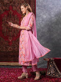 Anni Designer Women'S Cotton Blend Printed Straight Kurta And Pant With Dupatta (Kaleping-Pink_M_Pink_Medium),Pink,M,Cotton Blend,Regular,