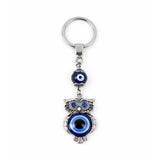 Linensutra Protective Evil Eye Owl Keychain SilverTone Amulet for Good Luck, Wisdom & Success Spiritual Nazar Charm Accesso