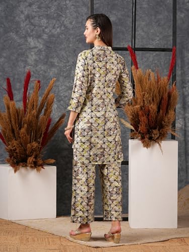 Anni Designer Women'S Cotton Blend Printed Ethnic Co-Ord Set (Ays Grey-Nw_M_Grey_Medium),Grey,M,Cotton Blend,Regular,Kurta