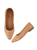 Shoetopia Women'S Tancut-Out Ballerina Flats Pointed Toe Slip-Ons With Comfort Sole For Office & Casual Eu38,Tan,5,B0DRJFJ8Y9