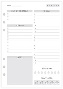(Set of 90 Sheets) A5 To Do List Refill Paper, Undated Daily Schedule, Day Priorities, Notes and Water Tracker, 6-Hole Punches,