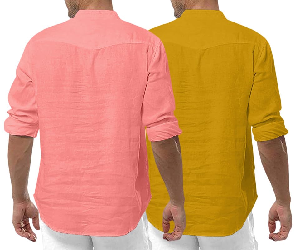 Royalscout Men'S Cotton Polyester Blend Solid Regular Fit Full Sleeve Short Kurta | Ethnic, Lightweight Summer Kurta For Daily & Occasion Use Peach-Gold 4Xl