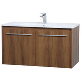Elegant Decor Rasina 36 Single Porcelain Top Floating Bathroom Vanity In Walnut