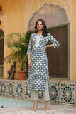 Gosriki Women'S Cotton Blend Straight Printed Kurta With Pant (Tbh Blue-Bfv-Gs_3Xl_Blue_Xxx-Large),Blue,3,B0CPXVDDQB