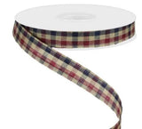 Primitive Gingham Check Ribbon, 5/8 inch x 10 Yards (Navy/Burgundy/Tan)