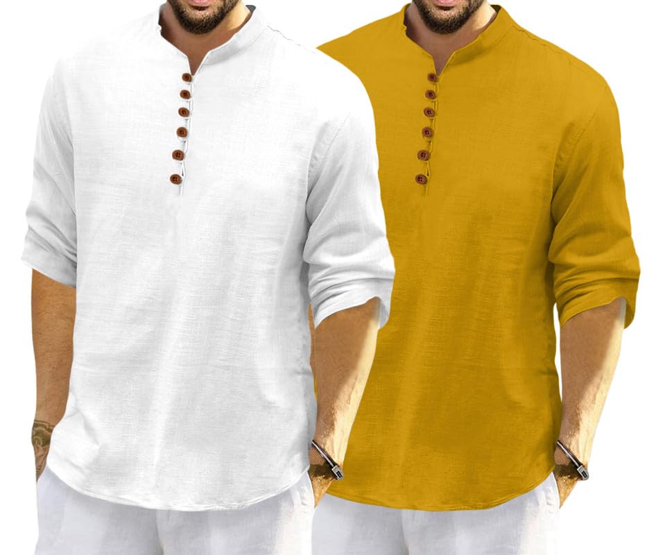Royalscout Men'S Cotton Polyester Blend Solid Regular Fit Full Sleeve Short Kurta | Ethnic, Lightweight Summer Kurta For Daily &