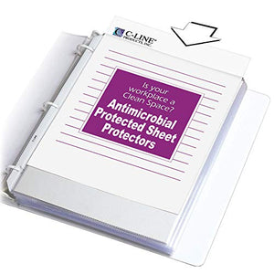 C-Line Clear Top-Loading Heavyweight Antimicrobial Poly Sheet Protectors, 8.5 X 11 Inches, 100 Per Box (62033)
