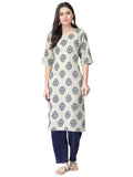 Pinkmint Kurta Set for Women Cotton Printed Straight Kurta with Pant (Pack of 1)