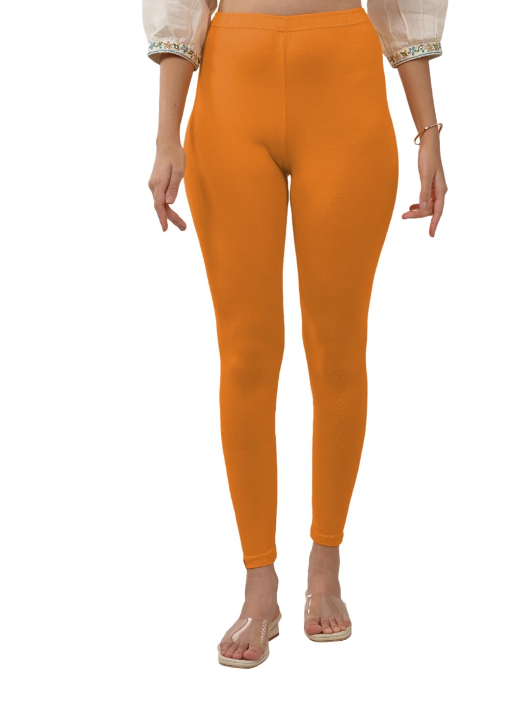 Lyra Women Solid Premium Cotton Ankle Length Leggings | Mid-Waist | Fashionwear