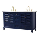 Elegant Decor Rhodes 60 Coastal Solid Wood Double Bathroom Vanity In Blue