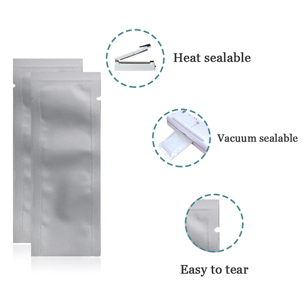 100 Pcs (Outer Size 1.57x4.33 inches) Coffee Food Storage Heat Sealable 3.34mil Mylar Pure Foil Bag Vacuum Pouch for Sampling Pa