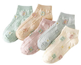 Akado WomenS Ankle Length Cotton Socks Flower Design Ladies Winter Socks Multicolor Free Size Pack Of 5