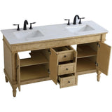 Elegant Decor Lexington 60 Double Marble Top Bathroom Vanity In Antique Beige