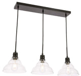 Elegant Lighting Living District Clive 3 Light Black And Clear Seeded Glass Pendant