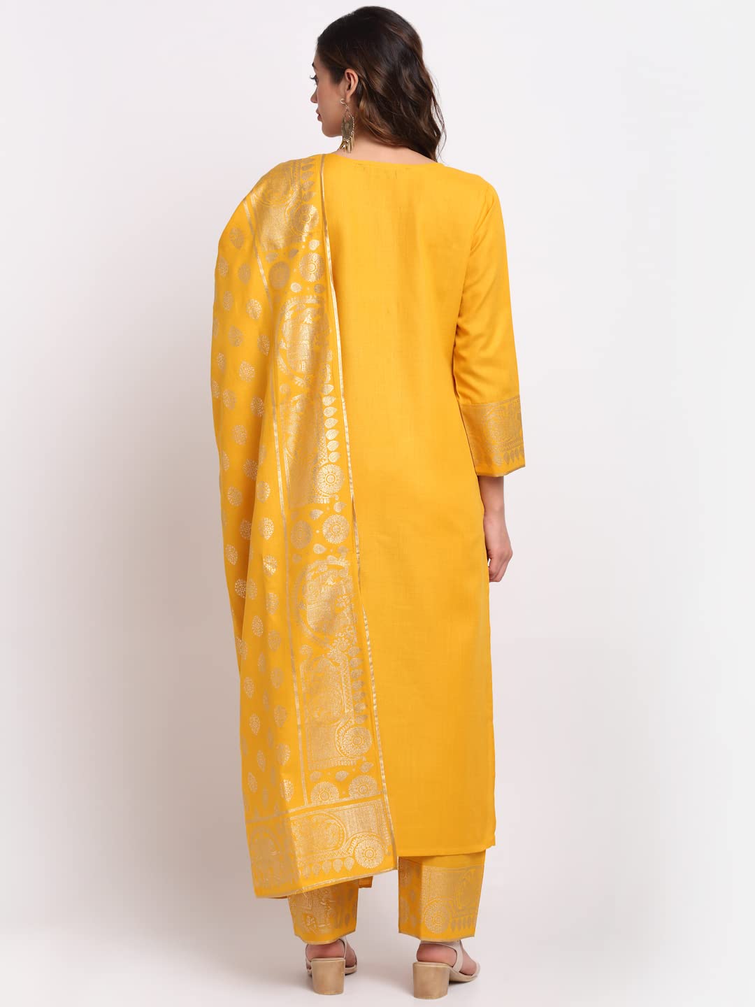 Gosriki Women'S Cotton Straight Kurta With Palazzo & Dupatta (Kpzd-Cot-10036-Yellow_L-Go_Yellow_Large),Yellow,,B09LYG7ZTD