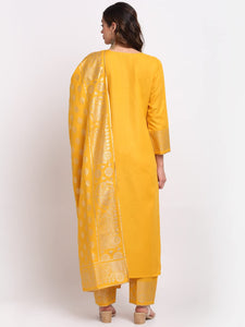 Gosriki Women'S Cotton Straight Kurta With Palazzo & Dupatta (Kpzd-Cot-10036-Yellow_L-Go_Yellow_Large),Yellow,,B09LYG7ZTD