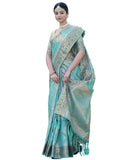 Satrani Womens Organza Banarasi Jacquard Saree with Unstitched Blouse Piece (3086S141N_Sky Blue)