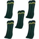 Mukhaksh (Pack Of 5 Pairs Boys Kids Bottle Green Socks With Yellow Stripes Border Lining, Bottle Green With Yellow Stripes Calf 