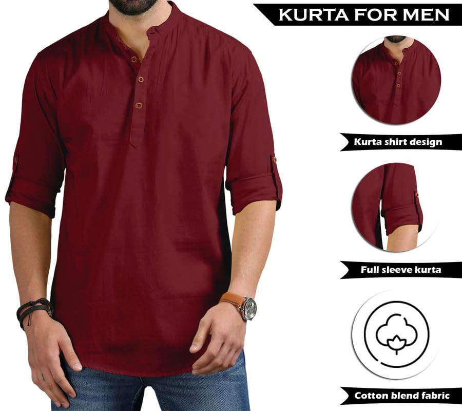Royalscout Men'S Cotton Polyester Blend Regular Fit Full Sleeve Kurta Perfect For Special Occasions, Family Events, Or Daily Ethnic Wear Maroon 4Xl