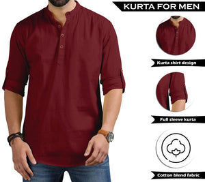 Royalscout Men'S Cotton Polyester Blend Regular Fit Full Sleeve Kurta Perfect For Special Occasions, Family Events, Or Daily Ethnic Wear Maroon 4Xl