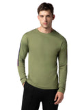 FYLTR Men's Casual Drop Shoulder Full Sleeve T-Shirt with Knitted Tape Sleeve Detail,Oceanic Olive