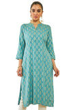 Soch Womens Teal Rayon Paisley Foil Print Straight Kurta With Pocket Teal S