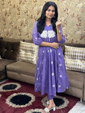 Anni Designer Women'S Rayon Blend Anarkali Printed Kurta With Pant (Anveshi Purple-Vks01_S_Purple_Small),Purple,S,Rayon Blend,Anarkali,
