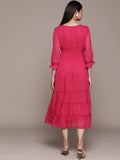 Gosriki Women'S Solid Chiffon Smocked Tiered Midi Dress (Beau-Pink-Dress_Xl-Gs_Pink_X-Large),Pink,,B0BRL5R9H3