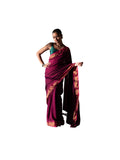 Suta Cotton Blend Striped 5.5M Saree, Maroon