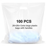 Maitys 100 Pcs 26x26 Clear Plastic Bags with Handles Large Merchandise Shopping Bags for Small Business, Retail, Boutique Stores