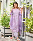 Anni Designer Women'S Rayon Blend Straight Printed Kurta With Pant & Dupatta (Welco-Purple_S_Purple_Small),Purple,S,,,
