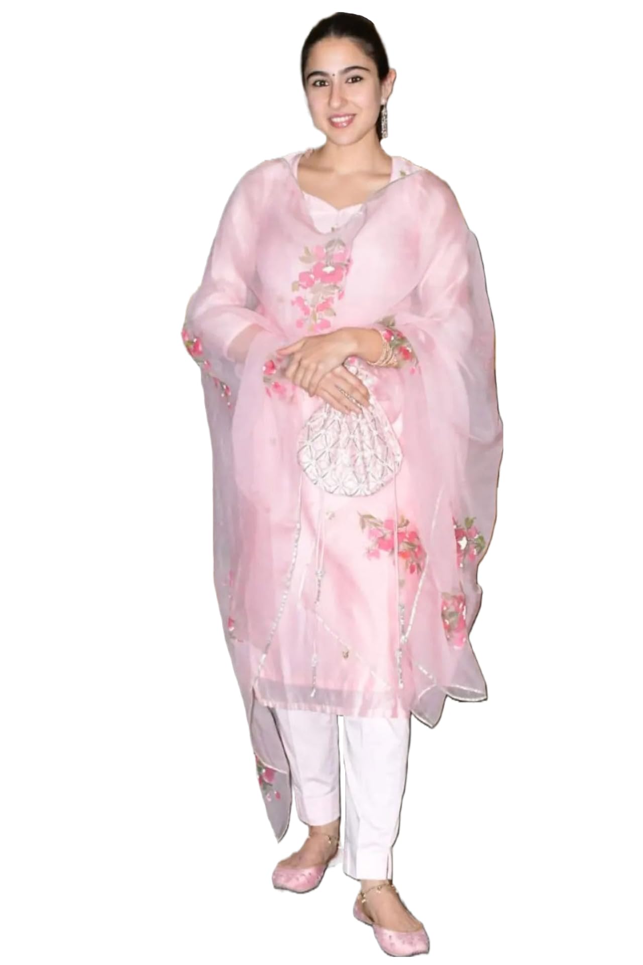 Anni Designer Women'S Organza Straight Printed Kurta With Pant & Dupatta (Mala Pink-Nvw_L_Pink_Large),Pink,L