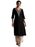 Libas Women'S Viscose Rayon Yoke Design A-Line Kurta (29190Or Black