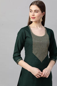 Anni Designer Women'S Ruby Cotton Solid Straight Kurti With Palazzos & Dupatta Set (Label Green_Xxl_Green_Xx-Large),Green,2XL,Cotton,Straight,