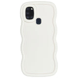 WOGROO Slim Fit Case for Samsung Galaxy A21S, Wave Frame, Cute Soft TPU Thin Protective Phone Cover for Women, Creamy White