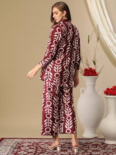 Gosriki Women'S Cotton Blend Printed Ethnic Co-Ord Set (Raiden Wine-Gs_L_Wine_Large),Wine,,B0D3BYX55B