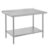 ROCKPOINT SS304 Top All Stainless Steel Table for Prep & Work with Backsplash 30x48 Inches, NSF Commercial Kitchen Heavy Duty Ta