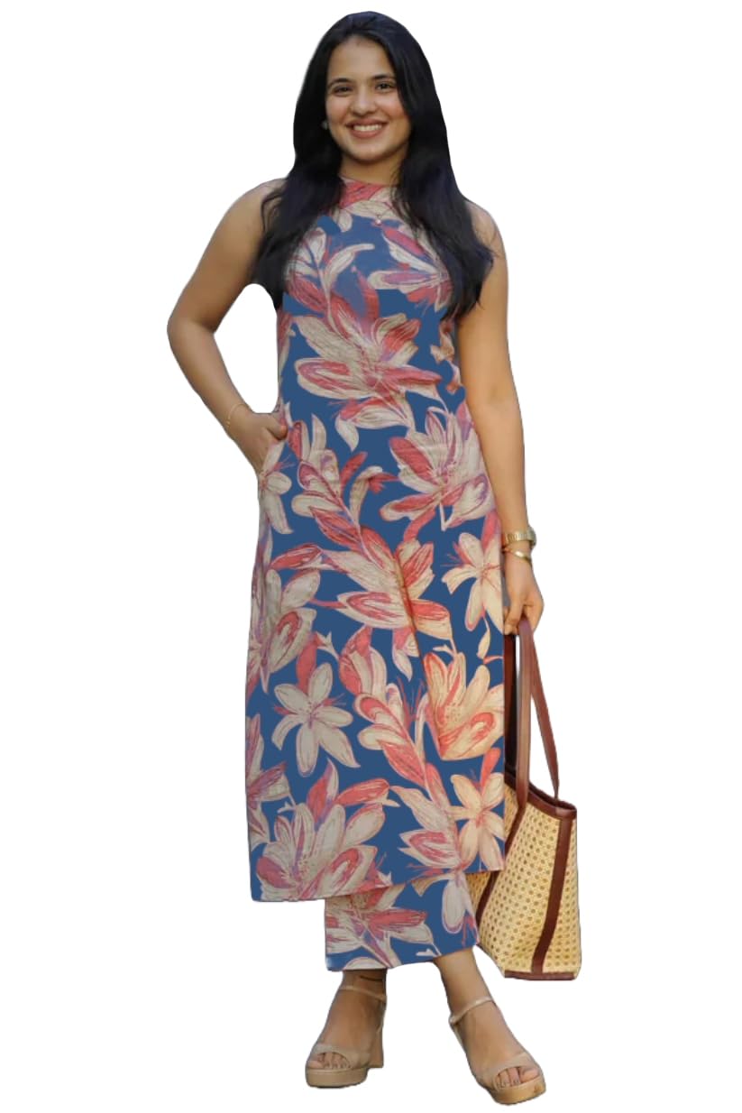 Anni Designer Women'S Rayon Viscose Straight Printed Kurta With Pant (Vcm Cerosin_Xxl_Dark Blue_Xx-Large),Dark Blue,2XL