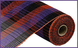 Faux Jute & Deco Mesh Small Check, 10.5 Inch x 10 Yards (Purple, Orange, Black)