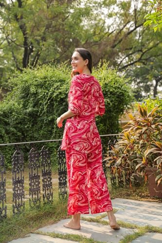 Anni Designer Women'S Rayon Blend Straight Printed Co-Ord Set (Bhata Pink_Xl_Pink_X-Large),Pink,XL,Rayon Blend,Regular,Kurta