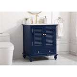 Elegant Decor Rhodes 30 Coastal Solid Wood Single Bathroom Vanity In Blue