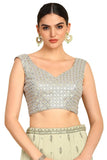 Soch Womens Grey Sequinned Sweetheart Neck Georgette Padded Blouse