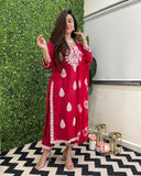 Anni Designer Women'S Rayon Blend Straight Embroidered Kurta With Pant & Dupatta (Sabya Pink_L_Pink_Large),Pink,L,Rayon Blend,Regular,