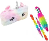 Eclet 4 Pcs Premium Kids Stationery Gift Set Fur Pouch with Pen & Moti Pencil Combo for Kids IH